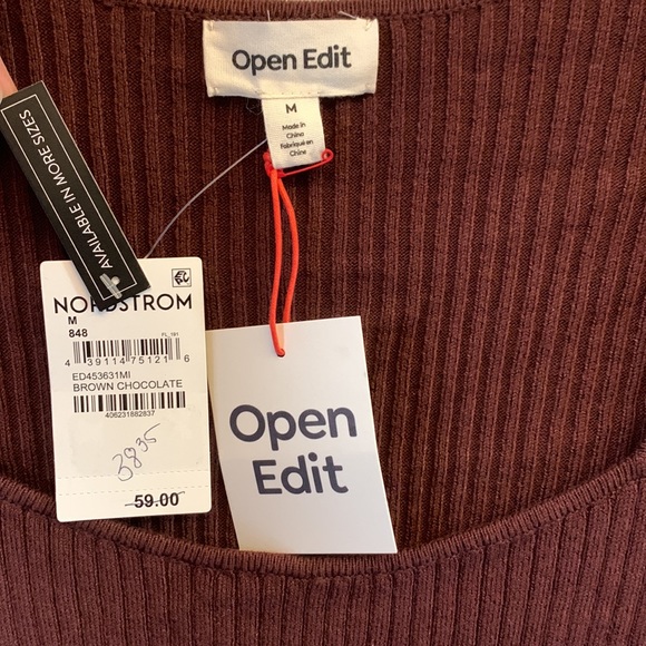 ❤️ Open Edit Rib Scoop Neck Sweater in Brown Chocolate Size Medium ❤️ F3 - Picture 4 of 5